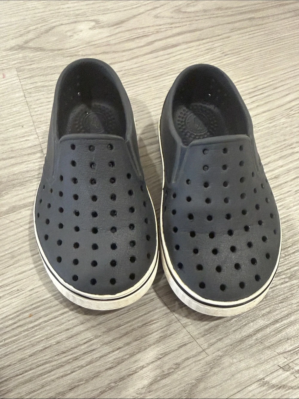 Native Black Perforated Slip-On Loafers with Off-White Trim Toddler C8